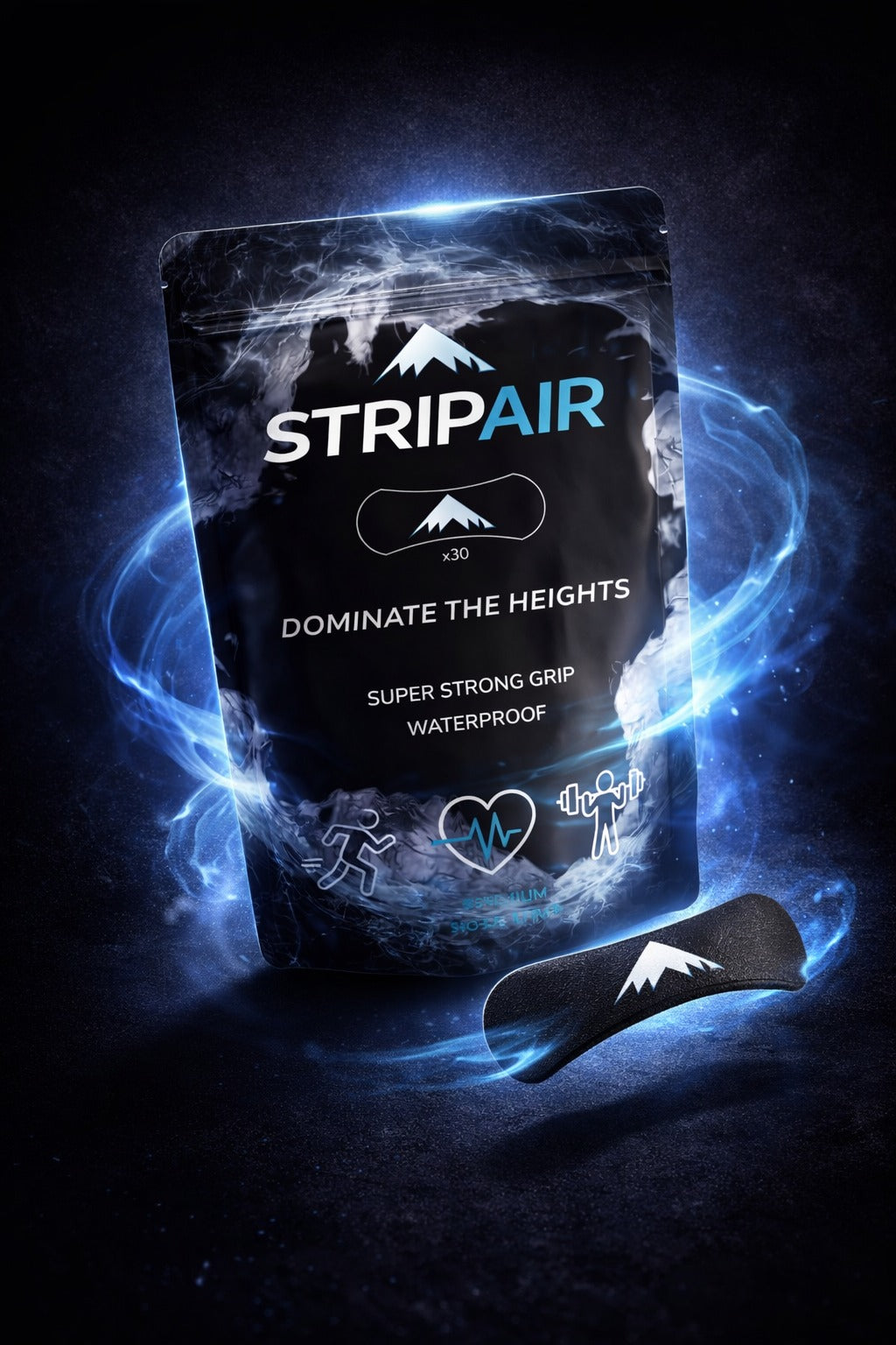 STRIPAIR Black Edition nasal strips pack of 30 with a single black breathing strip