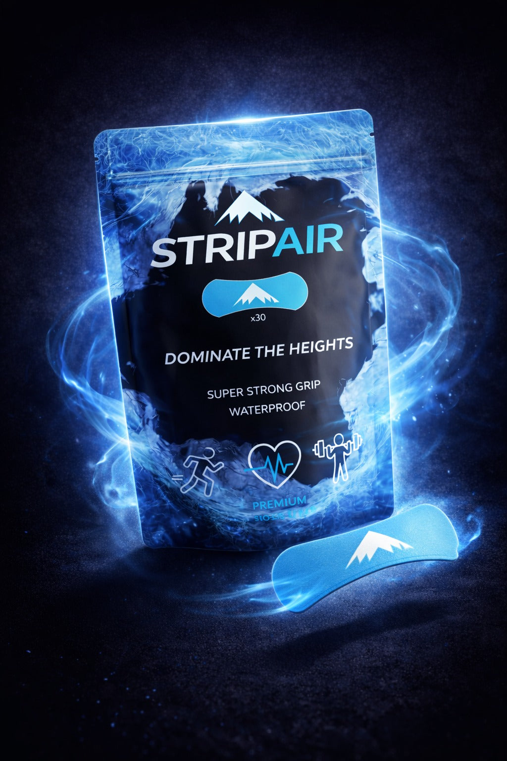 STRIPAIR Electric Blue Edition nasal strips pack of 30 with a single blue breathing strip