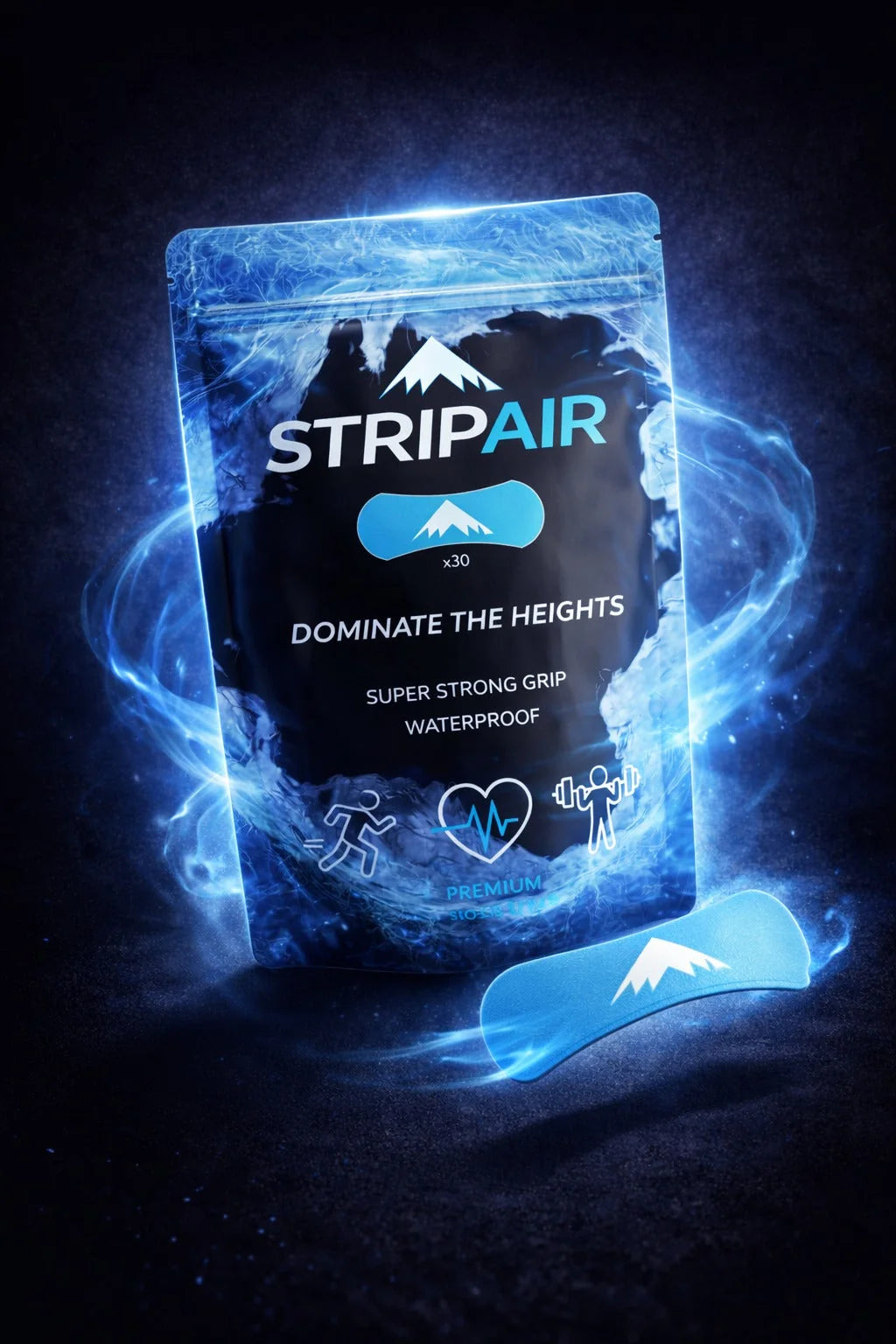 STRIPAIR Electric Blue Edition nasal strips pack of 30 with a single blue breathing strip