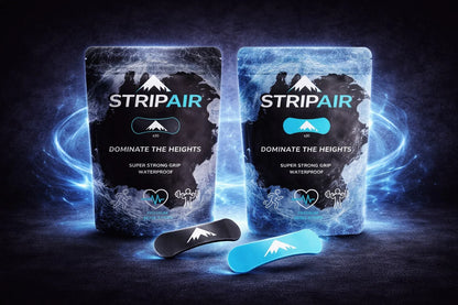 STRIPAIR Black and Electric Blue nasal strip packs side by side with one black and one blue strip